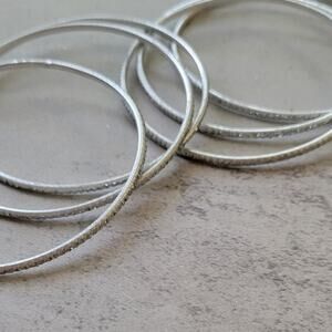 Light Silver Glitter Thin Metal Bangles Metallics Stack of 6